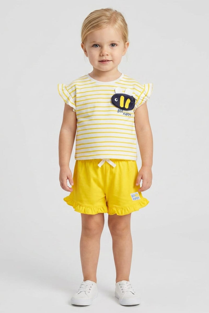 Lily & Jack Toddlers Girl 2 Pcs Stripe T-Shirt And Shorts Set, Multicolor - Image 1
