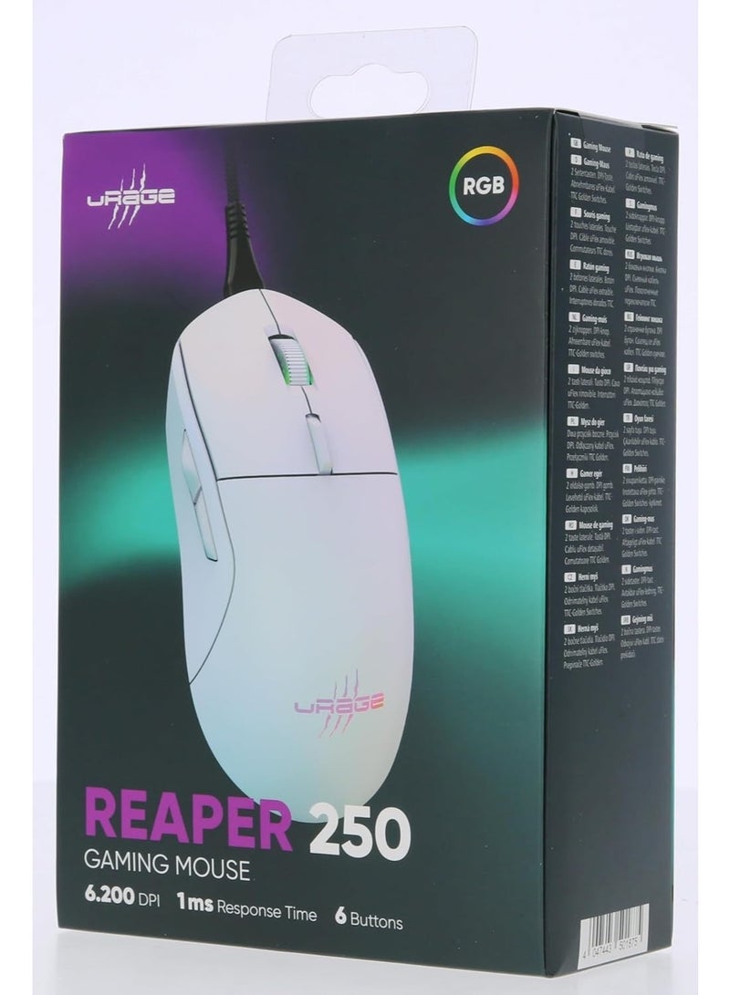 uRage | Reaper 250 Wired Gaming Mouse (Rainbow LED, Ultra Light, Right-Handed, 6 Programmable Buttons, 6200 dpi, Optical Sensor, Software, Removable Cable) White - Image 3