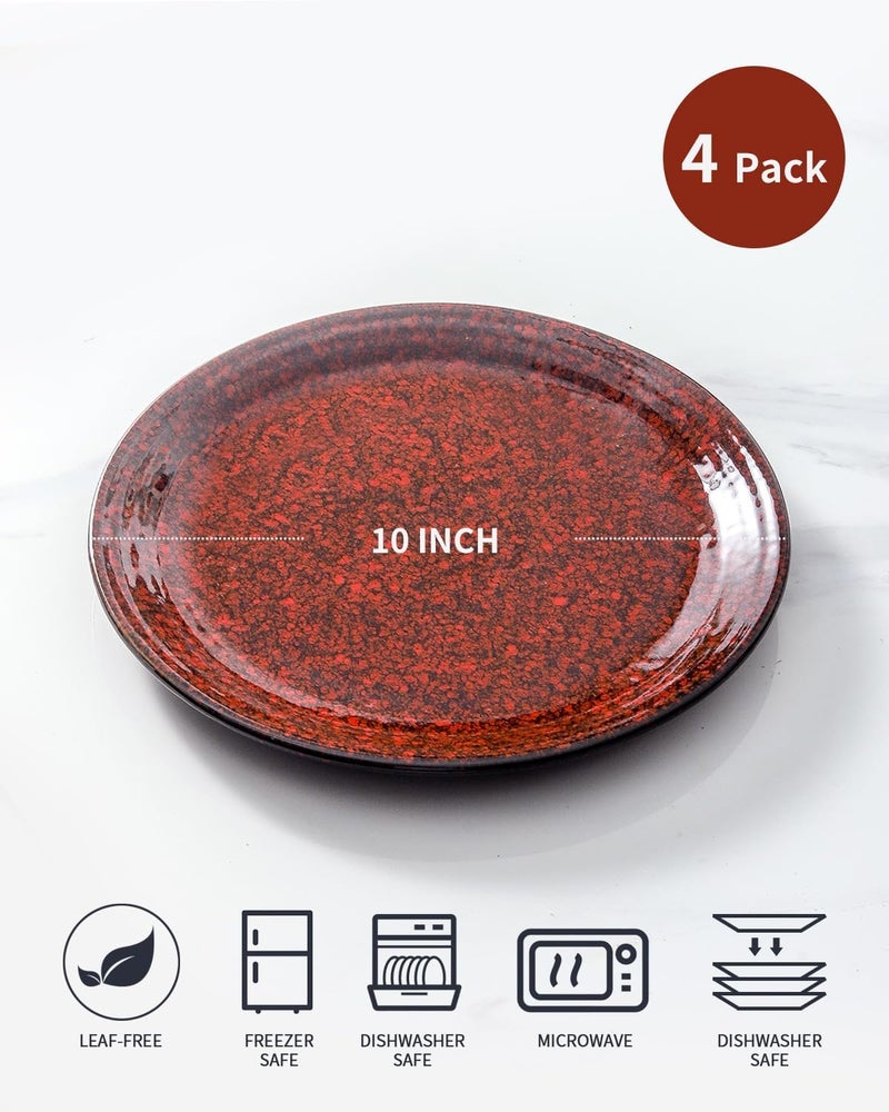 Hasense Ceramic Dinner Plates Set of 4 10 Inch Large Red Pasta Dessert Salad Serving Plates Stoneware Steak Plate Set Microwave and Dishwasher Safe - Image 5