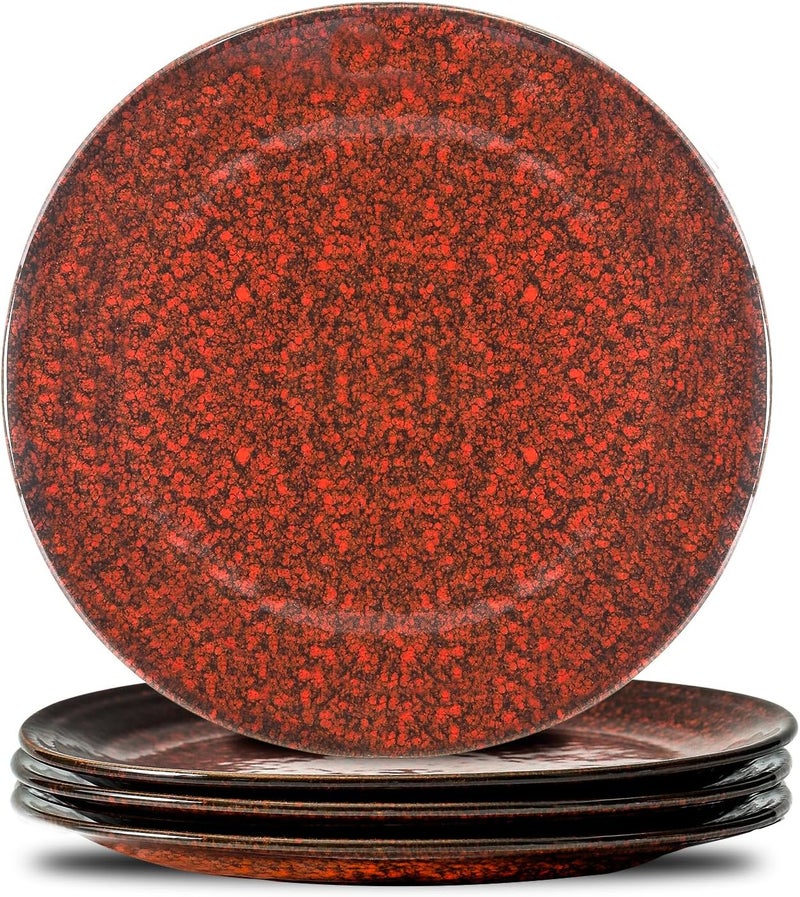 Hasense Ceramic Dinner Plates Set of 4 10 Inch Large Red Pasta Dessert Salad Serving Plates Stoneware Steak Plate Set Microwave and Dishwasher Safe - Image 1