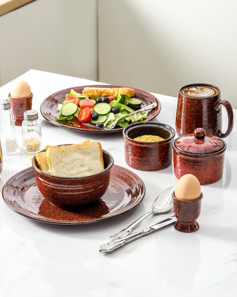 Hasense Ceramic Dinner Plates Set of 4 10 Inch Large Red Pasta Dessert Salad Serving Plates Stoneware Steak Plate Set Microwave and Dishwasher Safe - Image 2