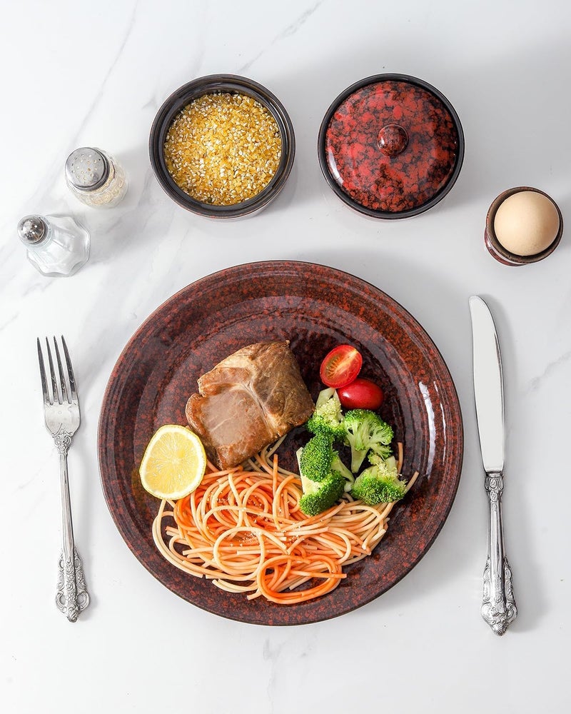 Hasense Ceramic Dinner Plates Set of 4 10 Inch Large Red Pasta Dessert Salad Serving Plates Stoneware Steak Plate Set Microwave and Dishwasher Safe - Image 3