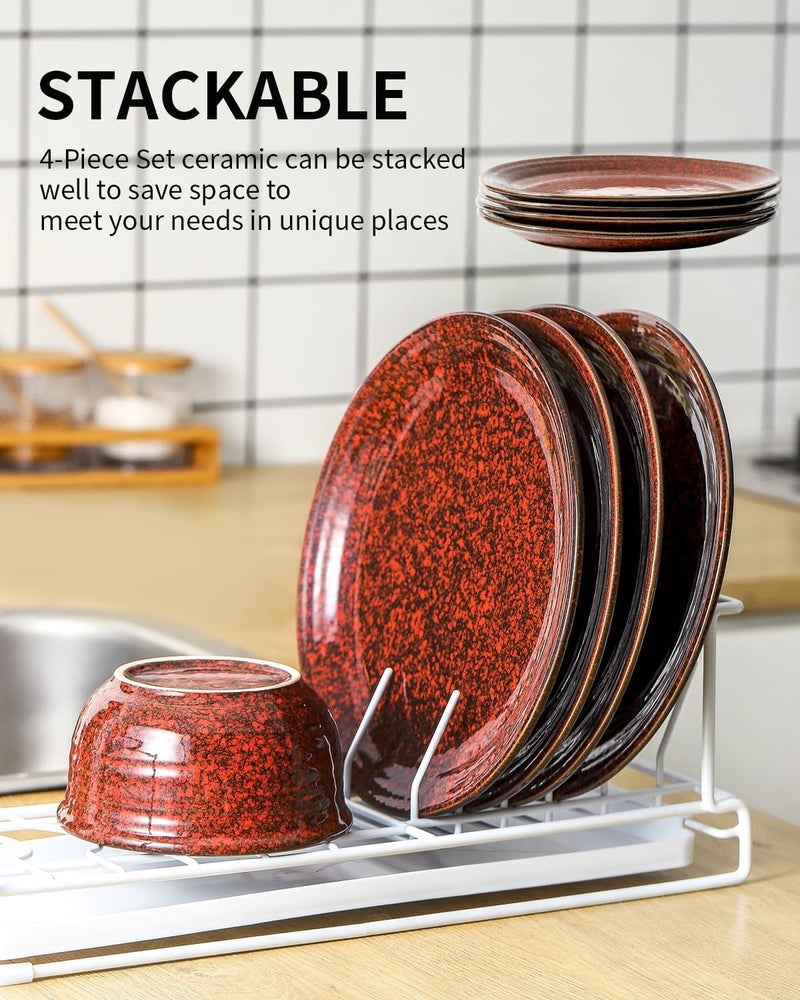 Hasense Ceramic Dinner Plates Set of 4 10 Inch Large Red Pasta Dessert Salad Serving Plates Stoneware Steak Plate Set Microwave and Dishwasher Safe - Image 4