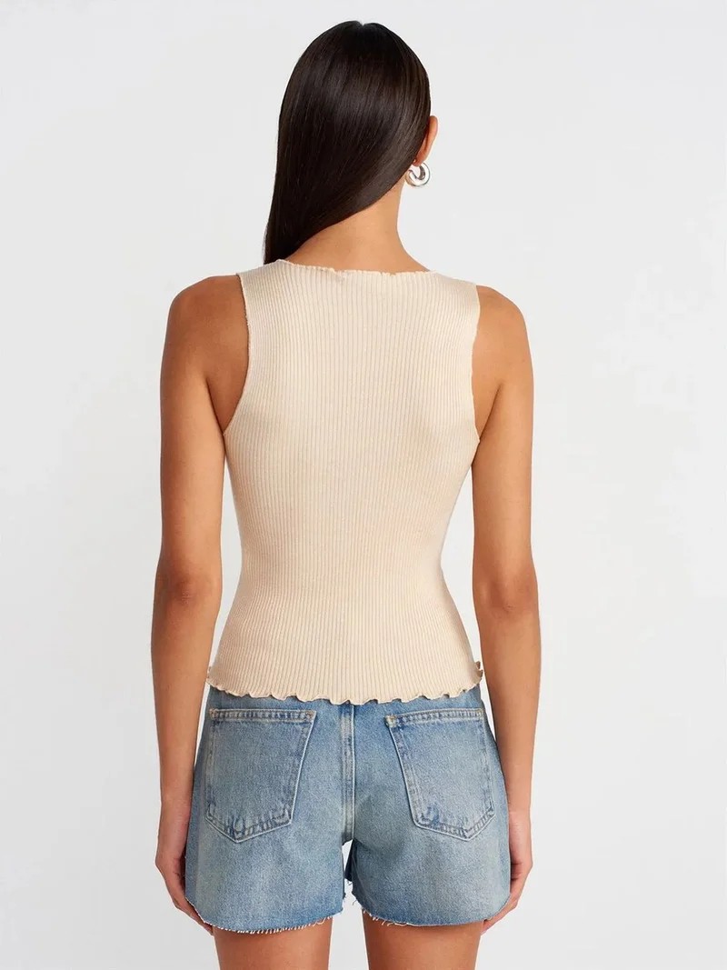 ديلفين Dilvin Sleeveless Ribbed Button Cardigan