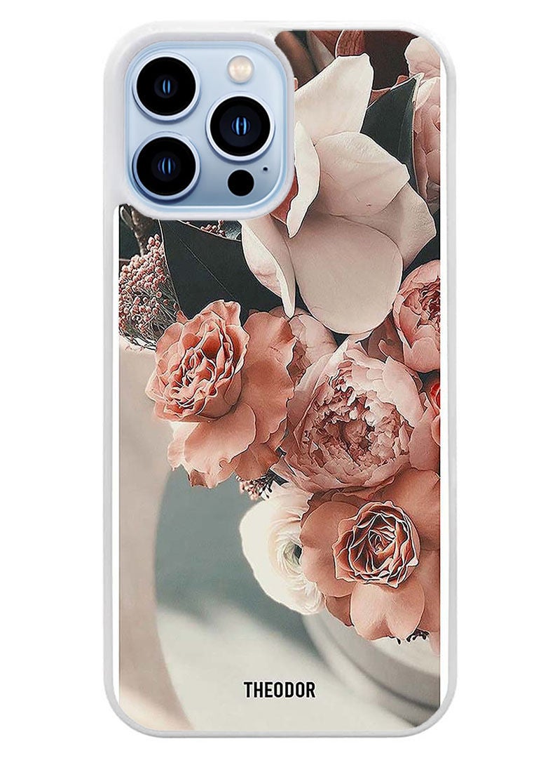 Theodor Protective Case Cover For APPLE IPHONE 14 Pro Peach Roses(White Bumper) - Image 1