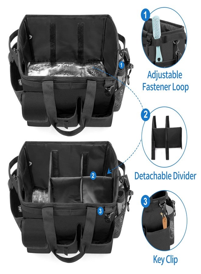 LoDrid Large Wearable Cleaning Caddy Bag with Detachable Divider, Cleaning Supply Tote with Handles, Organizer with Adjustable Shoulder Strap for Cleaners & Housekeepers, Black - Image 3