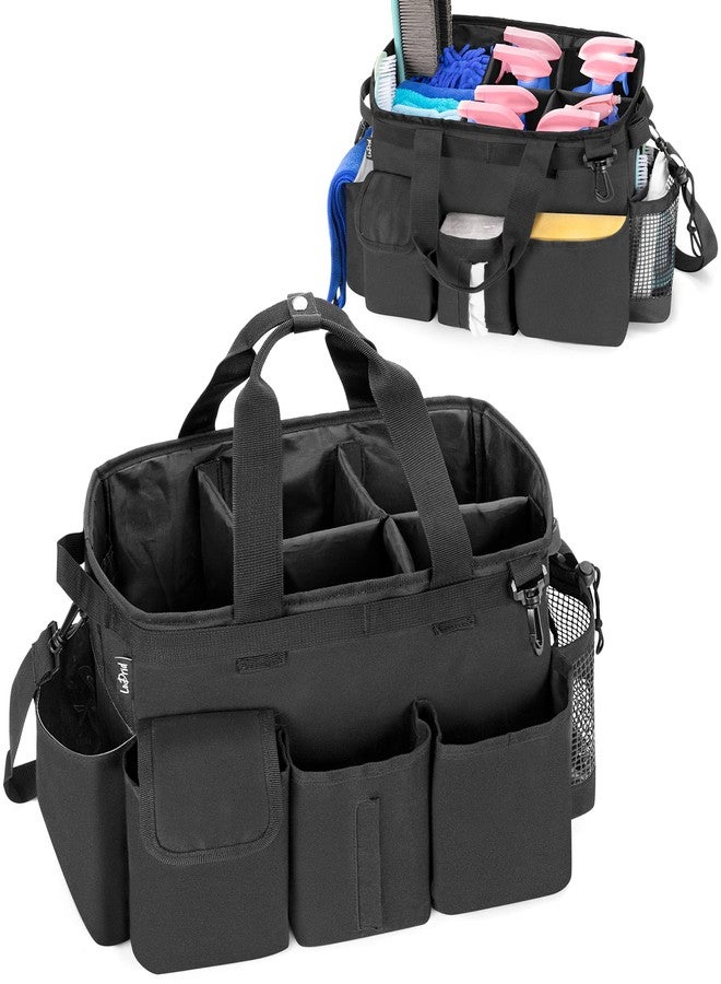 LoDrid Large Wearable Cleaning Caddy Bag with Detachable Divider, Cleaning Supply Tote with Handles, Organizer with Adjustable Shoulder Strap for Cleaners & Housekeepers, Black - Image 1