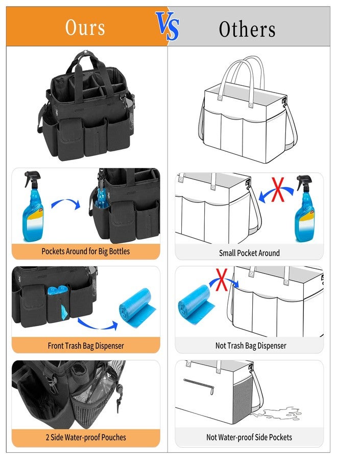 LoDrid Large Wearable Cleaning Caddy Bag with Detachable Divider, Cleaning Supply Tote with Handles, Organizer with Adjustable Shoulder Strap for Cleaners & Housekeepers, Black - Image 2