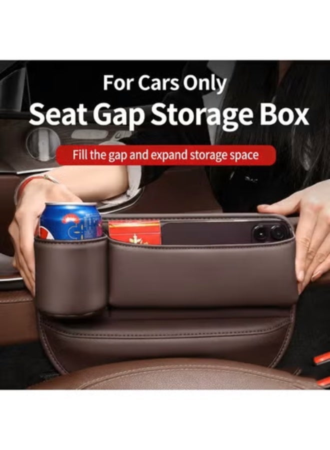 Arabest 2PCS Car Seat Gap Filler, Automotive Seat Leather Storage Box with Cup Holder, Driver Side Seat Gap Organizer Adjustable Front Seat Storage Organize for Phones Glasses Keys Cards, Brown, 30 x 20 cm - Image 3