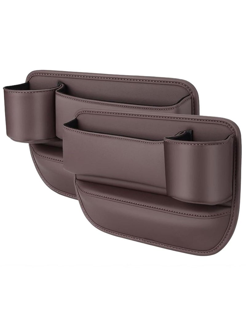 Arabest 2PCS Car Seat Gap Filler, Automotive Seat Leather Storage Box with Cup Holder, Driver Side Seat Gap Organizer Adjustable Front Seat Storage Organize for Phones Glasses Keys Cards, Brown, 30 x 20 cm - Image 2