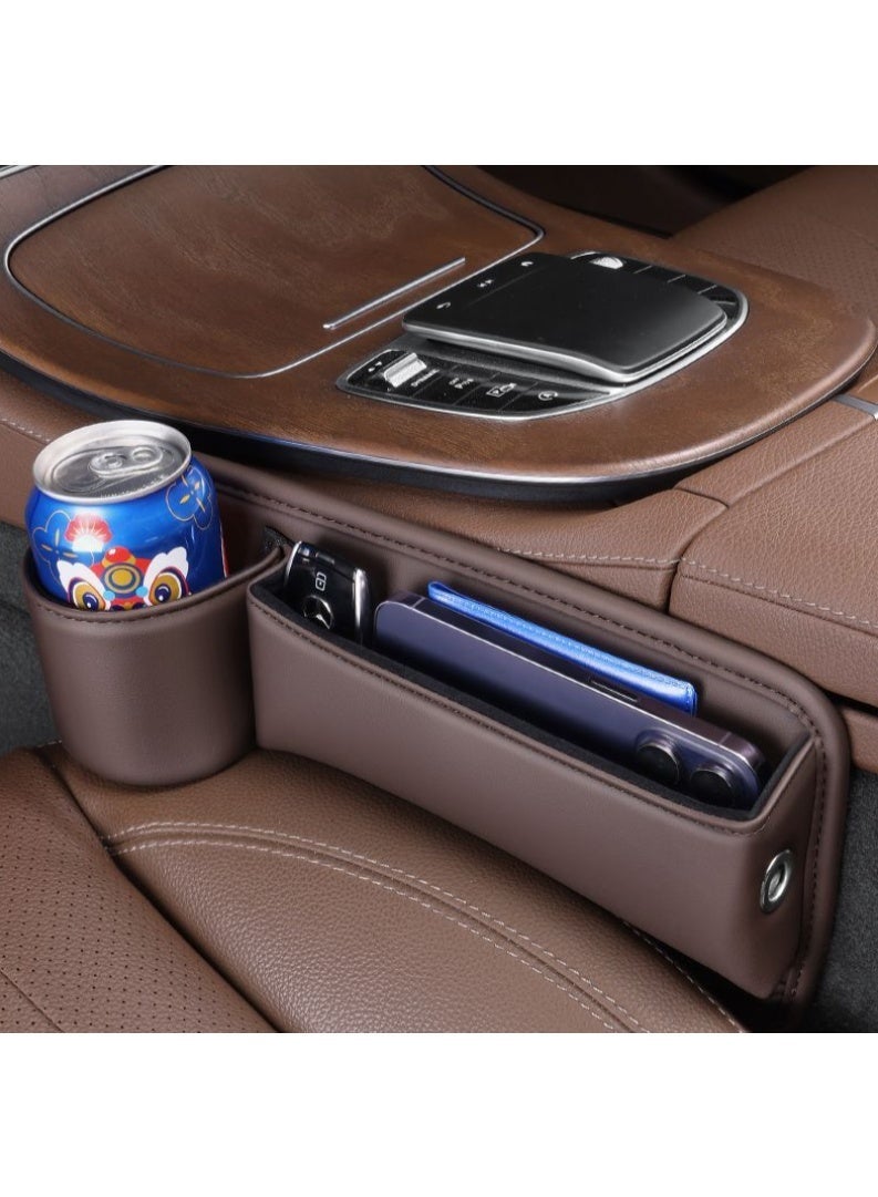 Arabest 2PCS Car Seat Gap Filler, Automotive Seat Leather Storage Box with Cup Holder, Driver Side Seat Gap Organizer Adjustable Front Seat Storage Organize for Phones Glasses Keys Cards, Brown, 30 x 20 cm - Image 5