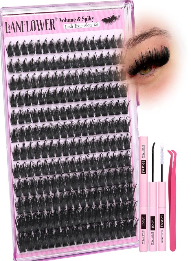 LANFLOWER Lash Clusters Kit with Spikes Manga Cluster Eyelash Extensions Wispy Lash Extension Kit Fluffy Eyelash Clusters Kit Spiky Volume Eyelash Extension Kit by Lanflower - Image 1