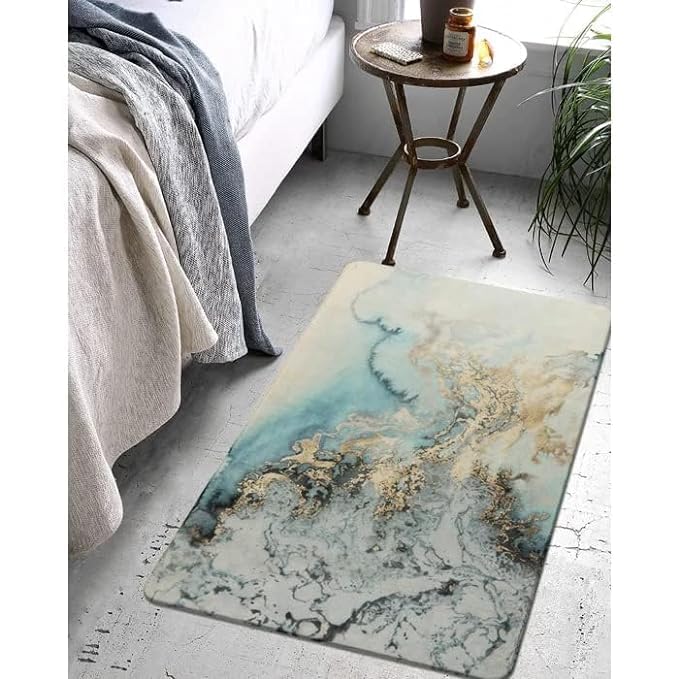 RELEMTRA Bathroom NonSlip Toilet Mat Marble Style Area Rugs Stone Grain Textured Hallway Carpet Modern NonSlip Soft Throw Easy to Clean Living Room Rug for Restaurant - Image 2