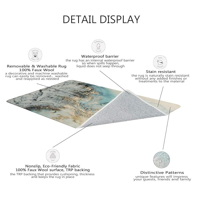 RELEMTRA Bathroom NonSlip Toilet Mat Marble Style Area Rugs Stone Grain Textured Hallway Carpet Modern NonSlip Soft Throw Easy to Clean Living Room Rug for Restaurant - Image 3