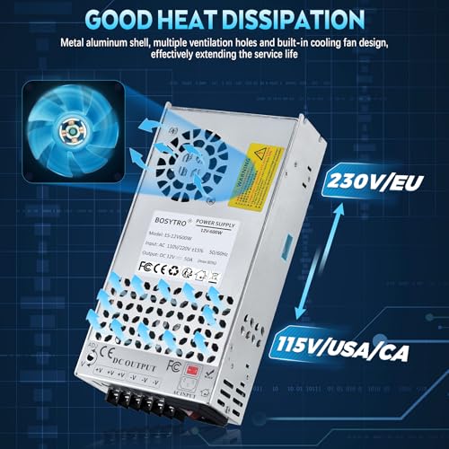 BOSYTRO Upgraded 12V DC Power Supply 600W 50A AC to DC Converter Switching Power Supply for Led Strip, Motor Pump, CCTV, 3D Printer, Electronic Instruments, Lab Computer - Image 5