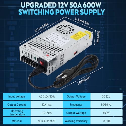 BOSYTRO Upgraded 12V DC Power Supply 600W 50A AC to DC Converter Switching Power Supply for Led Strip, Motor Pump, CCTV, 3D Printer, Electronic Instruments, Lab Computer - Image 2