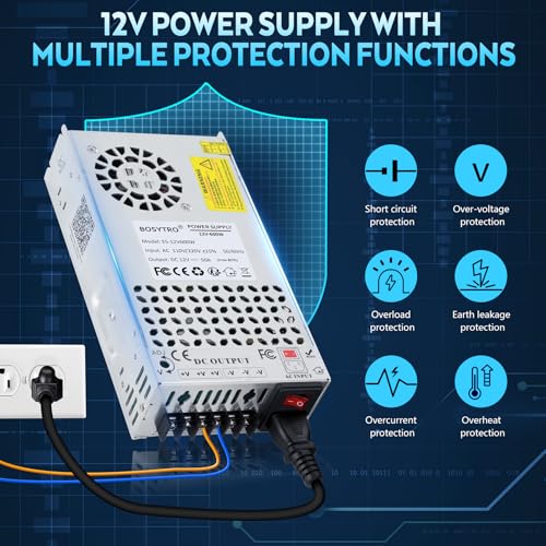 BOSYTRO Upgraded 12V DC Power Supply 600W 50A AC to DC Converter Switching Power Supply for Led Strip, Motor Pump, CCTV, 3D Printer, Electronic Instruments, Lab Computer - Image 3