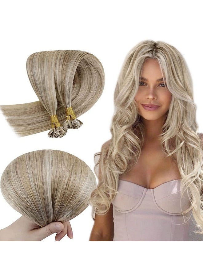 RUNATURE - Unature Blonde U Tip Hair Extensions Remy Nail Tip Hair Extensions Human Hair Highlight Brown With Blonde U Tip Human Hair Extensions 14 Inch 50G 50 Strands - Image 1