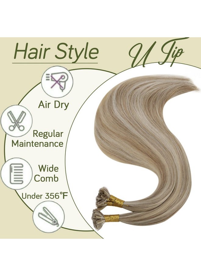 RUNATURE - Unature Blonde U Tip Hair Extensions Remy Nail Tip Hair Extensions Human Hair Highlight Brown With Blonde U Tip Human Hair Extensions 14 Inch 50G 50 Strands - Image 1