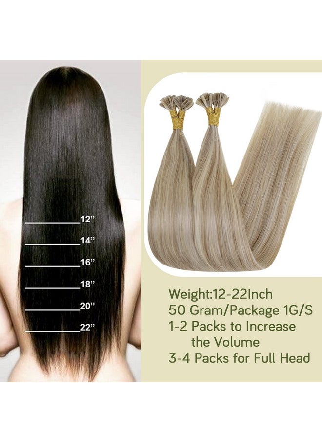 RUNATURE - Unature Blonde U Tip Hair Extensions Remy Nail Tip Hair Extensions Human Hair Highlight Brown With Blonde U Tip Human Hair Extensions 14 Inch 50G 50 Strands - Image 1
