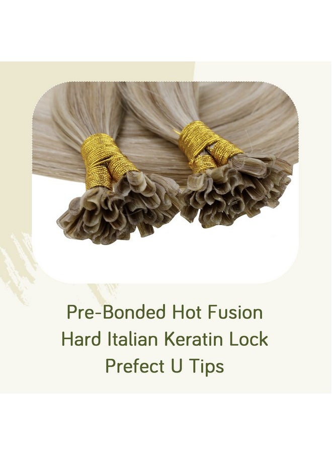 RUNATURE - Unature Blonde U Tip Hair Extensions Remy Nail Tip Hair Extensions Human Hair Highlight Brown With Blonde U Tip Human Hair Extensions 14 Inch 50G 50 Strands - Image 1