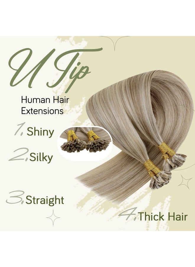 RUNATURE - Unature Blonde U Tip Hair Extensions Remy Nail Tip Hair Extensions Human Hair Highlight Brown With Blonde U Tip Human Hair Extensions 14 Inch 50G 50 Strands - Image 1