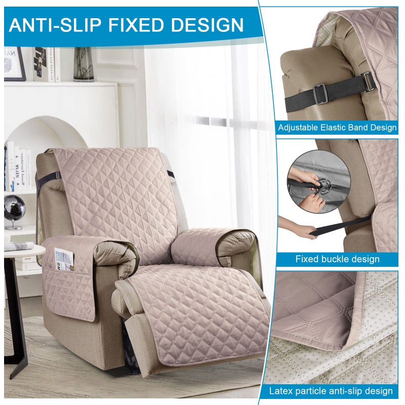 TAOCOCO 1 Seater Recliner Covers,Waterproof Recliner Protector,Armchair Covers with Pockets,Recliner Chair Slipcovers,Anti Slip Reclining Sofa Covers,Arm Chair Covers for Pets/Dogs/Kids(Light Khaki) - Image 5