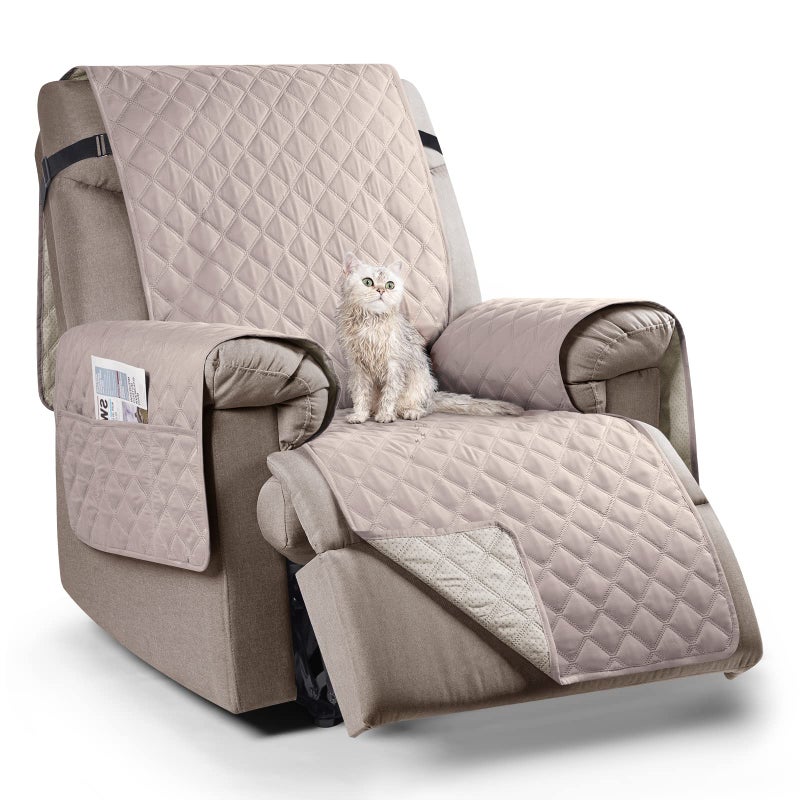 TAOCOCO 1 Seater Recliner Covers,Waterproof Recliner Protector,Armchair Covers with Pockets,Recliner Chair Slipcovers,Anti Slip Reclining Sofa Covers,Arm Chair Covers for Pets/Dogs/Kids(Light Khaki) - Image 1