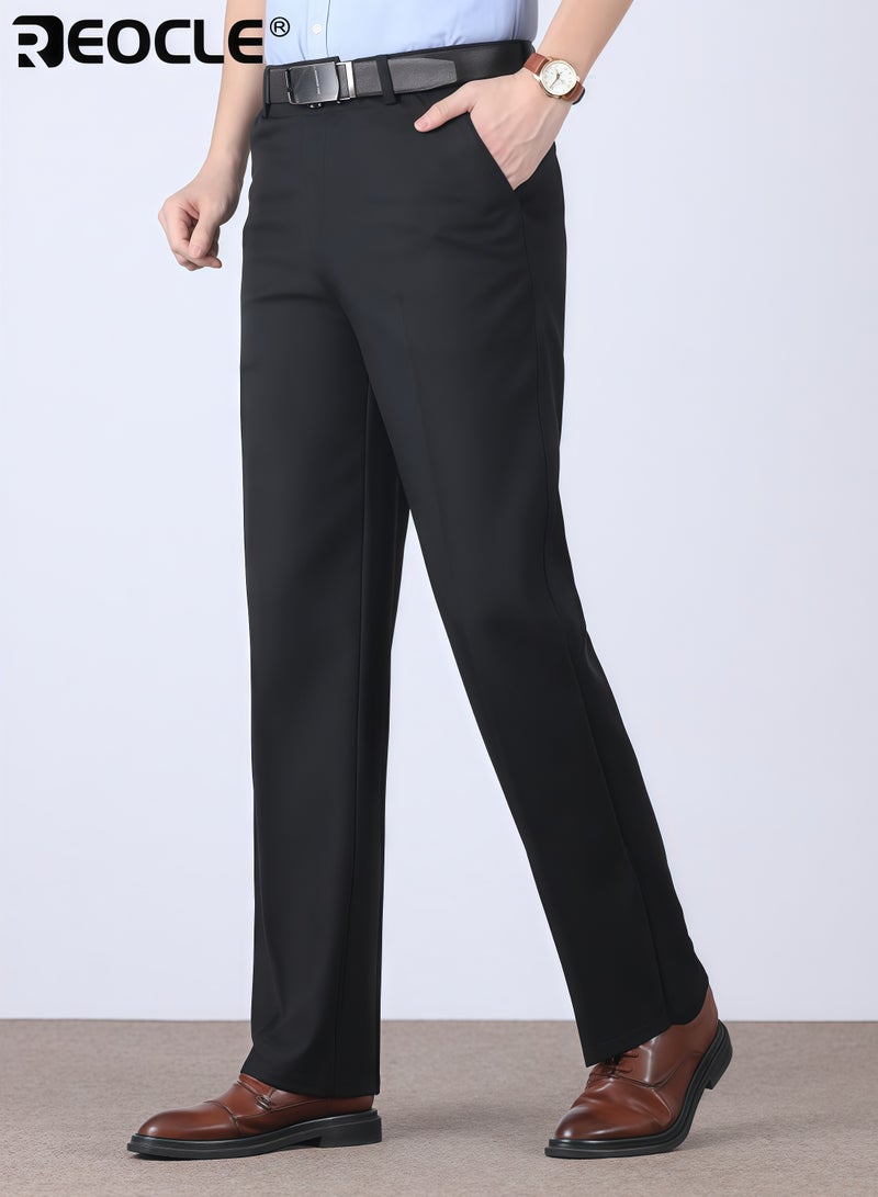 REOCLE Men's Winter Pants with Fleece Lining and High Waist Design Relaxed Fit Trousers with Thick Warmth for Middle Aged Casual Wear - Image 3