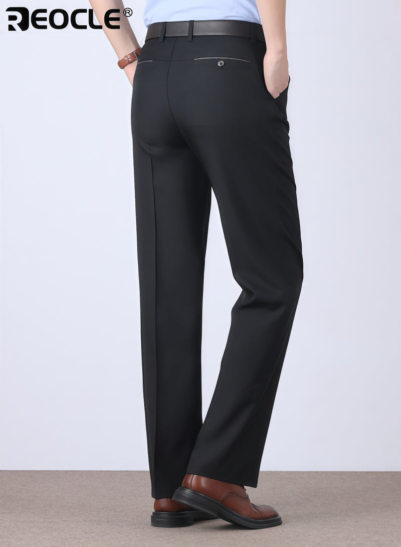 REOCLE Men's Winter Pants with Fleece Lining and High Waist Design Relaxed Fit Trousers with Thick Warmth for Middle Aged Casual Wear - Image 4