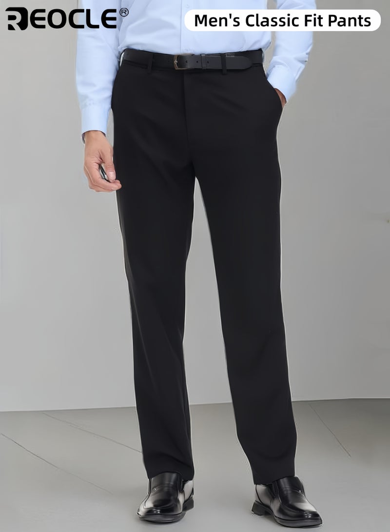 REOCLE Men's Winter Pants with Fleece Lining and High Waist Design Relaxed Fit Trousers with Thick Warmth for Middle Aged Casual Wear - Image 1