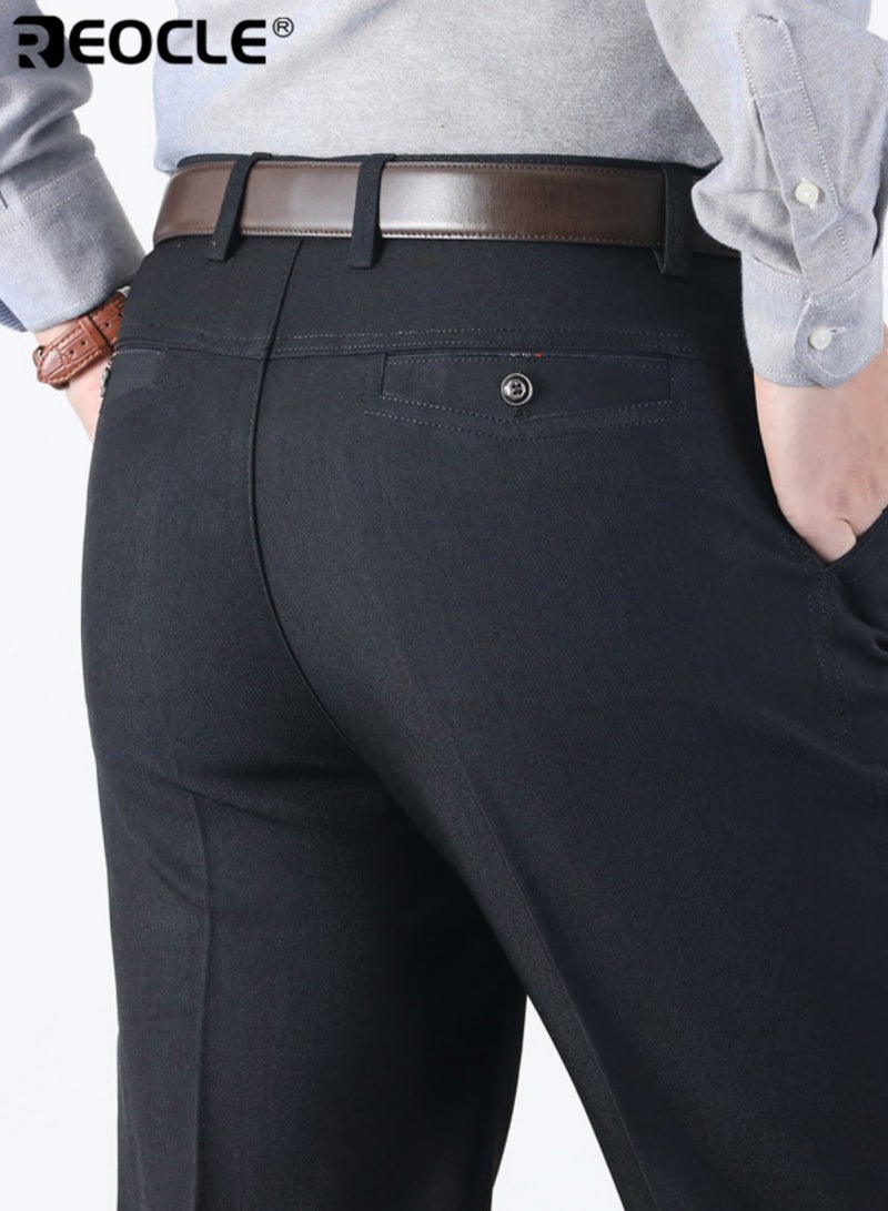 REOCLE Men's Winter Pants with Fleece Lining and High Waist Design Relaxed Fit Trousers with Thick Warmth for Middle Aged Casual Wear - Image 5