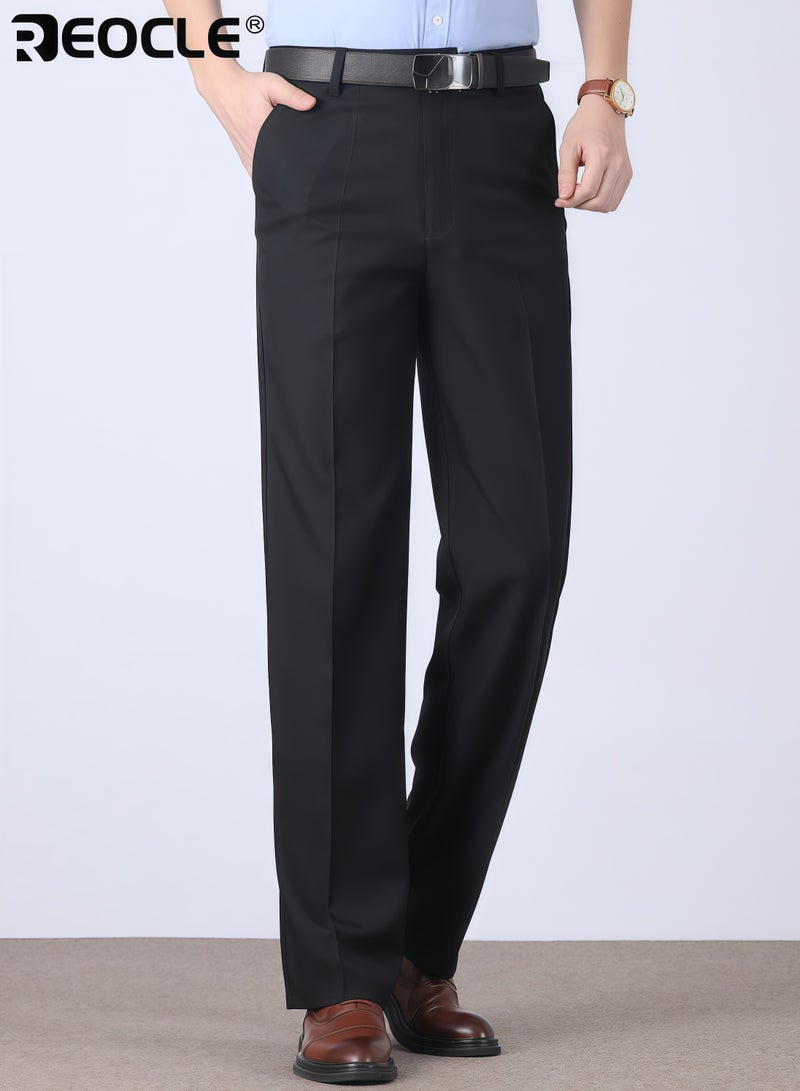 REOCLE Men's Winter Pants with Fleece Lining and High Waist Design Relaxed Fit Trousers with Thick Warmth for Middle Aged Casual Wear - Image 2