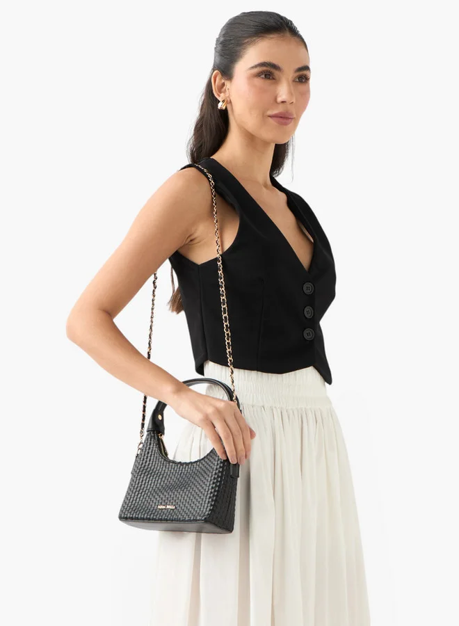 Flora Bella By Shoexpress Weave Textured Shoulder Bag with Zip Closure