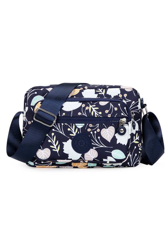 Cloth Bag Multi-layer Backpack Crossbody Nylon Canvas Bag Middle-aged Mother Bag Small Bag Old Grandma OxFord Cloth Women's Bag-Color:blue Bottom Leaves  - Image 1