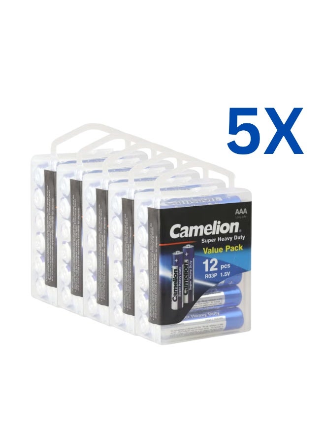 كاميليون Camelion Super Heavy Duty R03 AAA Zinc-Carbon Batteries – Economical Power (Box of 12)(X5) - Image 1
