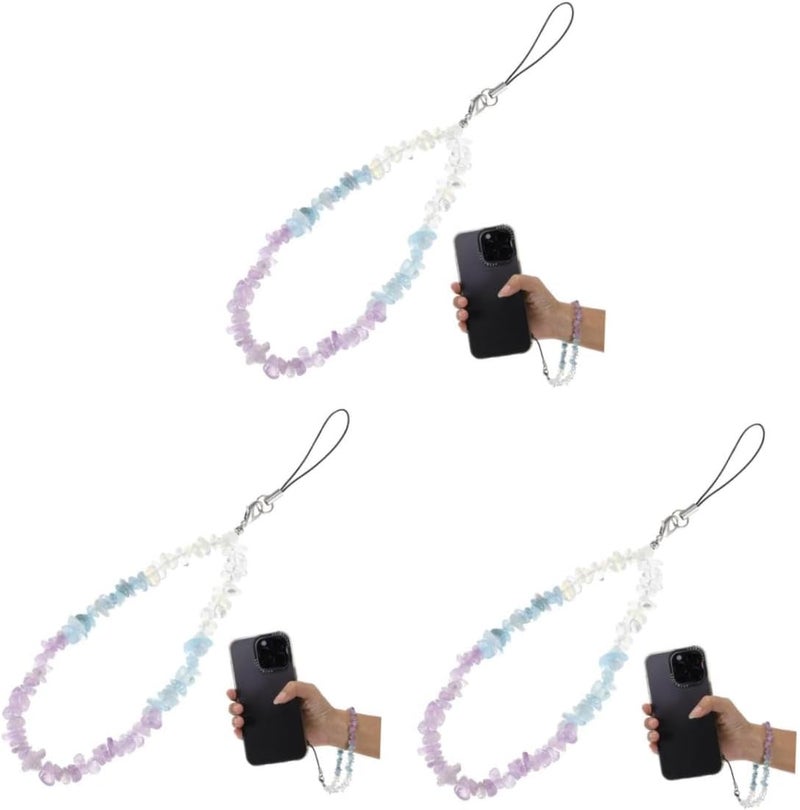 Natural Crystal Beaded Phone Strap Elegant Mobile Phone Hanging Chain 3 Pack - Image 1