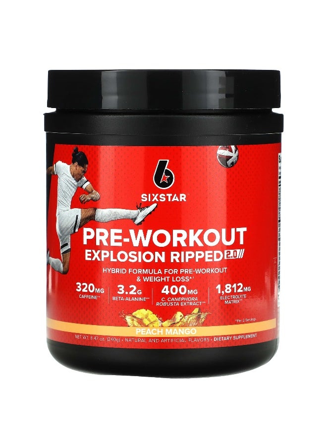 SIX STAR SIXSTAR, Pre-Workout Explosion Ripped 2.0, Peach Mango, 8.47 oz (240 g)  - Image 1