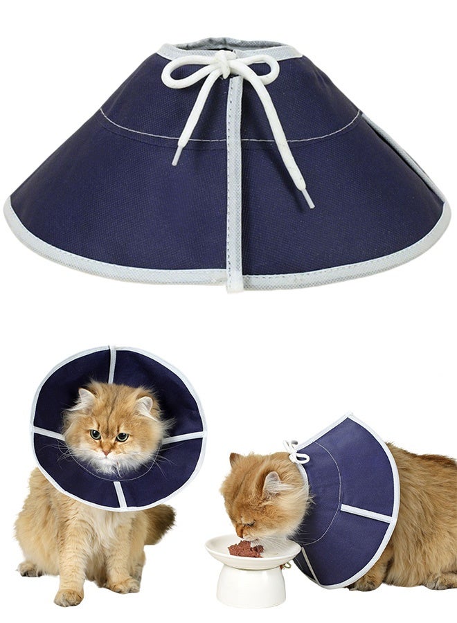 Soft Lightweight Cat Recovery Collar Drawstring Design Cat Cone Collar Anti-lick Cat Neck Collar After Surgery Healing Protective Collar Easy for Cats & Dogs to Eat and Drink (S) - Image 1