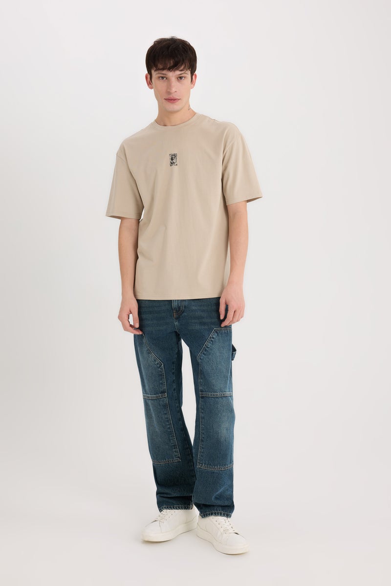DeFacto Beige Man Boxy Fit Crew Neck Back Printed T-Shirt Casual - Image 2