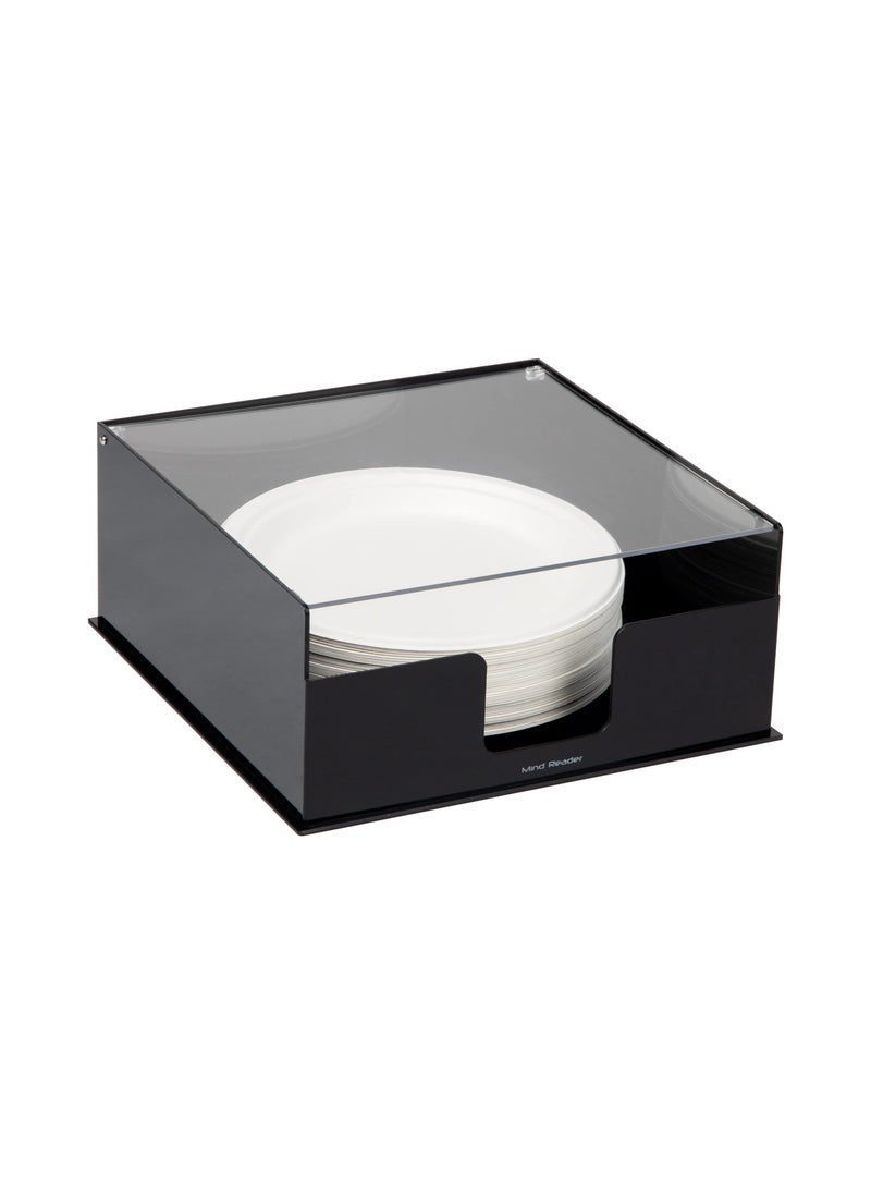 Mind Reader Mind Reader Paper Plate Holder Covered Dispenser Dinner Party Essentials Plate Caddy Acrylic 11 L x 11 W x 5 H Black 
