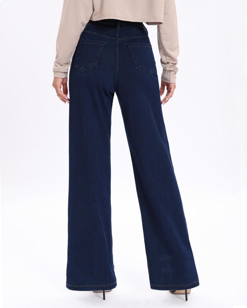 TONIRY Wide Leg Jeans for Women High Waisted, Stretchy Pull On Baggy Sweatpant Jeans Denim Pants Casual Trendy Straight Fit Work Trousers Jean Comfortable Tummy Control Dark Blue - Image 3