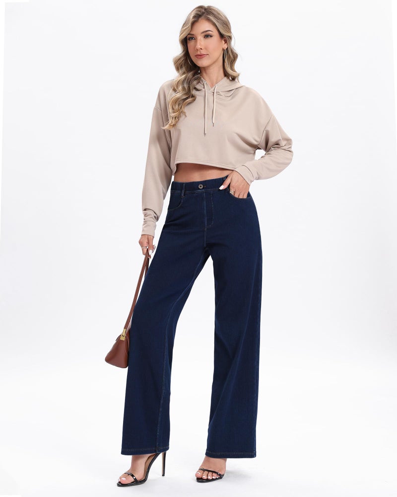 TONIRY Wide Leg Jeans for Women High Waisted, Stretchy Pull On Baggy Sweatpant Jeans Denim Pants Casual Trendy Straight Fit Work Trousers Jean Comfortable Tummy Control Dark Blue - Image 2
