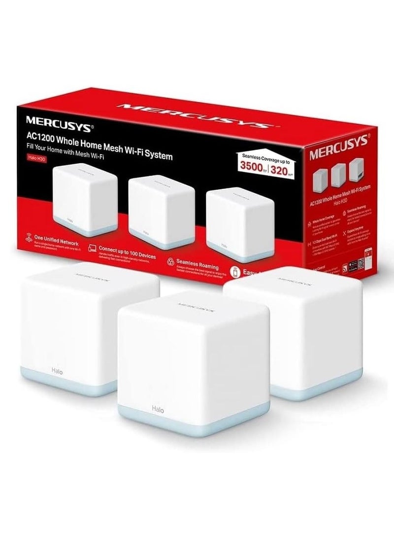 MERCUSYS HALO H30(3-PACK) AC1200 Whole Home Mesh Wi-Fi System WHITE - Image 1