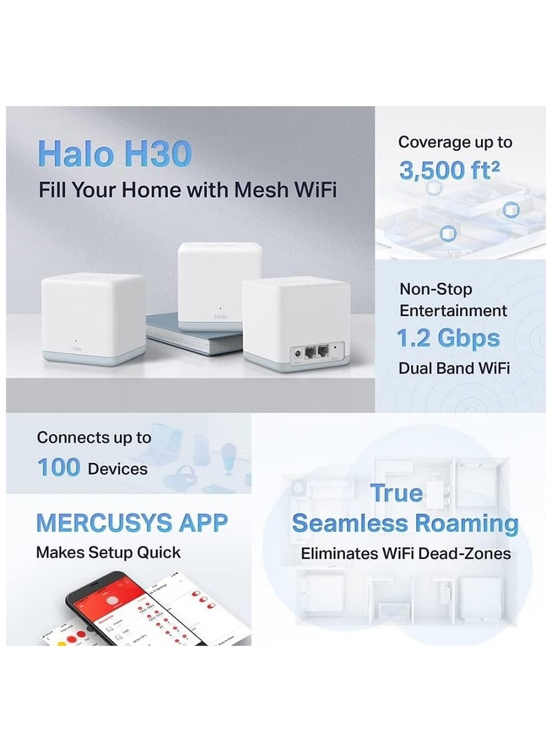 MERCUSYS HALO H30(3-PACK) AC1200 Whole Home Mesh Wi-Fi System WHITE - Image 5