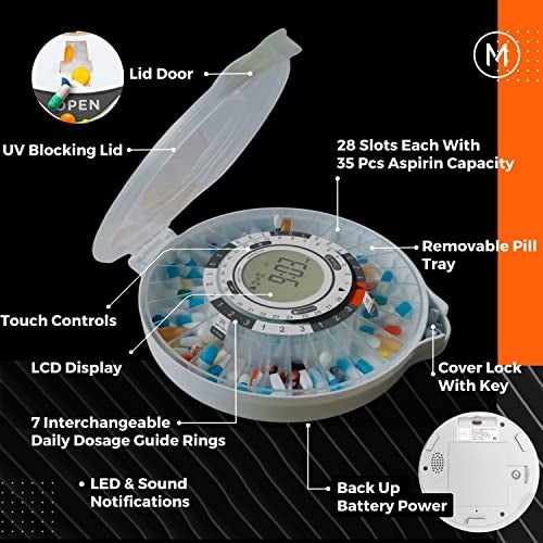MOBI Connect Smart Wireless Automatic Medication Pill Dispenser with UV Protecting Lid 28-Day Pill Organizer, Key Lock, Sound & Light for Pills, Prescriptions, Medication, Vitamins, Supplements - Image 5