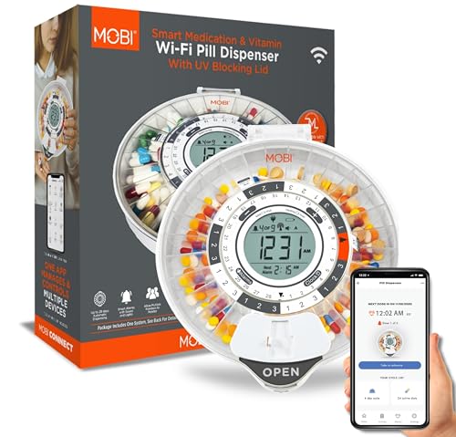 MOBI Connect Smart Wireless Automatic Medication Pill Dispenser with UV Protecting Lid 28-Day Pill Organizer, Key Lock, Sound & Light for Pills, Prescriptions, Medication, Vitamins, Supplements - Image 1