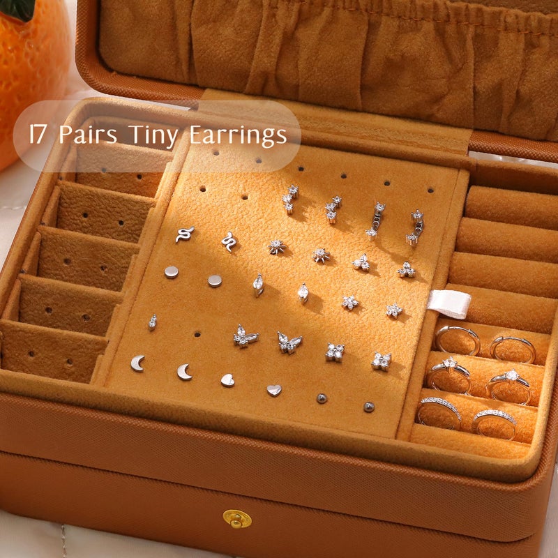 KRFY Flat Back Stud Earrings - 17 Pairs Silver Color Surgical Steel Stud Earrings For Women Hypoallergenic Hoop Earrings Tiny Screw Back Cartilage Earring Set For Multiple Piercing - Image 4