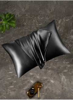 2-Piece Simple Solid Colour Silk Satin Pillow Case with Envelope Closure for Hair and Skin Black