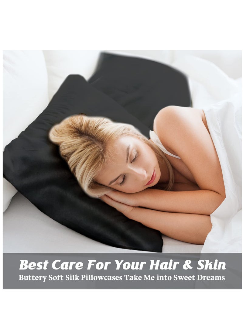 Arabest - 2-Piece Simple Solid Colour Silk Satin Pillow Case with Envelope Closure for Hair and Skin Black - Image 1